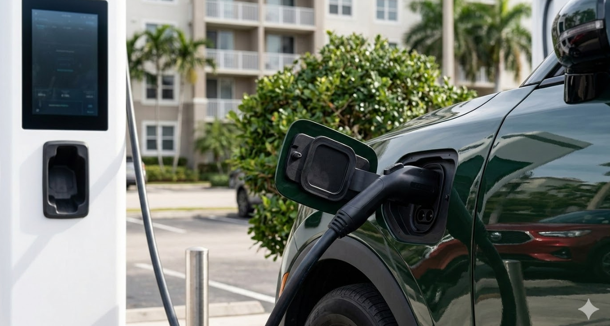 A SME making use of electric car corporation tax relief with an electric car charging station in the car park.